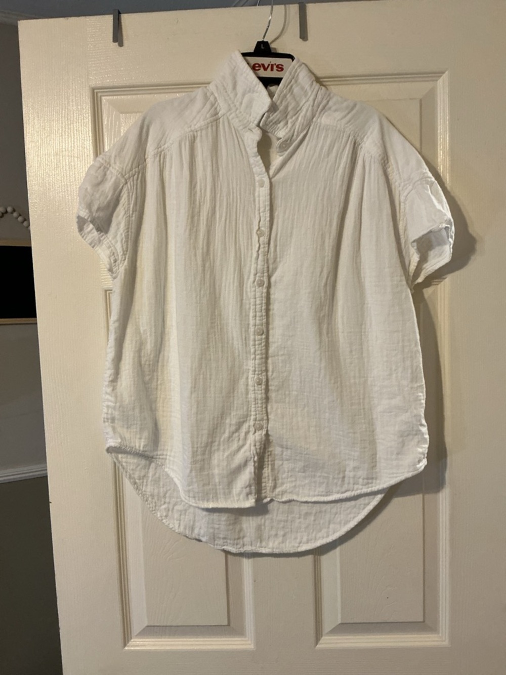 Sonoma White Cotton Gauze Top Coastal Boho Button Down Relaxed L - Picture 2 of 7